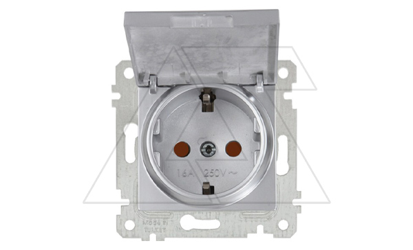 Rita - Розетка 2P+E, с крышкой, защ. шторки, нерж. сталь