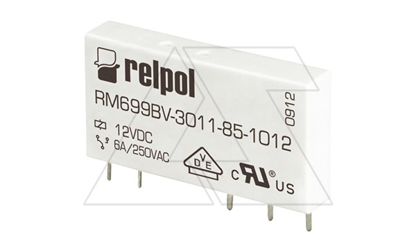 Реле RM699BV-3011-85-1060, 1CO, 6A(250VAC/30VDC), AgSnO2, вертикальное исполнение, для печатных плат и цоколя, 60VDC, IP67