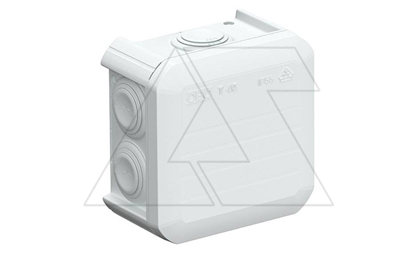 Коробка распред. T 40 без клемм, IP55, 90х90х52мм, 7 вводов М25, серый, полипропилен