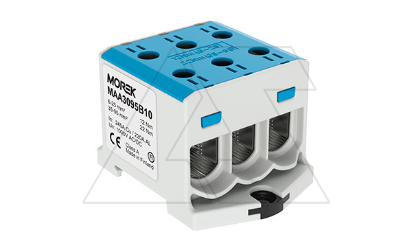 Клемма Morek OTL95-3 синяя, 3xAl/Cu 6_95mm², 245(CU)/220(AL)A на клемму, 1000V, винтовые зажимы