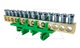 Клемма Morek для заземления PE14  14x1,6_16mm² Cu, 63A, 690V, зеленый, на DIN-рейку, IP00 (стикерованный) от интернет-магазина amperkin.by
