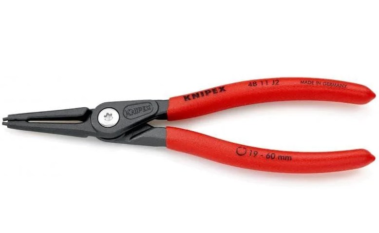 Щипцы прецизионные для стопорных колец, прямые губки, L-180 мм, Cr-V, чёрные, обливные рукоятки (KNIPEX)