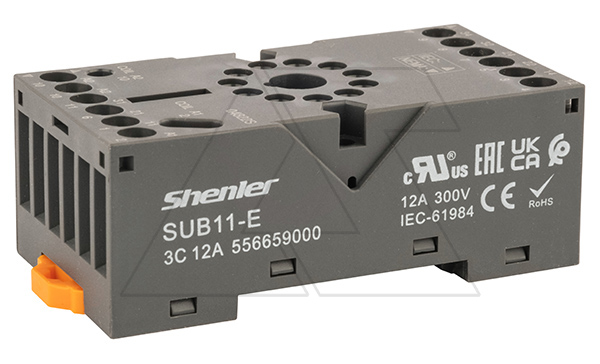 Цоколь SUB11-E, 3CO/11pin, 12A(300V), винтовой зажим, черный, на рейку DIN35/панель, для RUB3CO, R15, 60.13, RRD3, MT3, RUMC3, MK3
