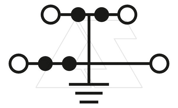 Клемма защитного проводника двухъярусная CXDLG2.5(I.S) /5x72,7mm, пружинная, со связью потенциала, 4 присоед., 2,5(max 4)mm2, желто-зеленая