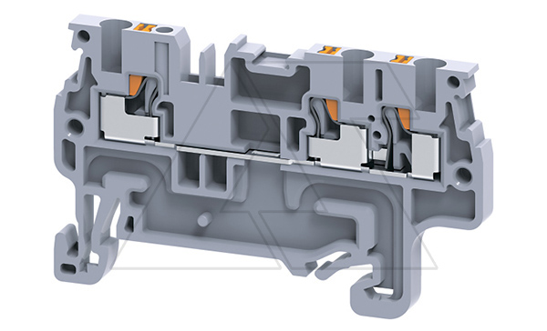 Клемма проходная CP1.5/3 /3,5x56,1mm, push-in, 3 присоед., 1,5(max 2,5)mm2, 15A, 600V, серая