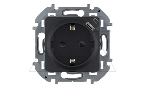 Inspiria - Розетка 2P+E нем. стд., с USB Type С, 1500mA- 5В (антрацит)