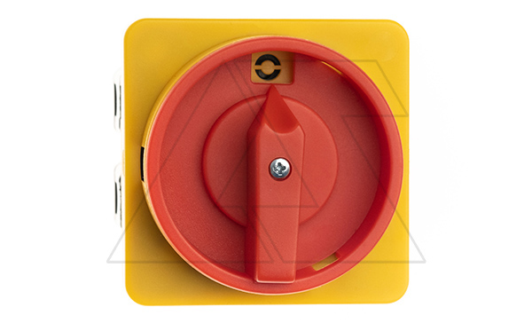 Переключатель BS 63 10 LK, аварийный, 3P, 63A, тип 0-1, 18.5kW(400VAC по АС-3), на дверь, красная блокируемая в 0 рукоятка, фронт IP40