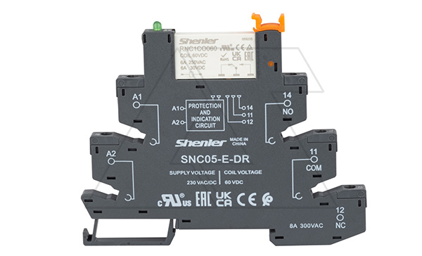 Реле интерфейсное RNC1CO060 с колодкой SNC05-E-DR, винтовой зажим, 1CO, 6A(250VAC), 230VAC/DC, RC фильтр, LED, W=6.2mm