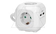 Удлинитель куб, 2хUSB 5V 2,1A + 4x2P+E, со шторками, нем. стандарт, с возможностью накладного монтажа, кабель 1,4м, белый (стикерованный) от интернет-магазина amperkin.by