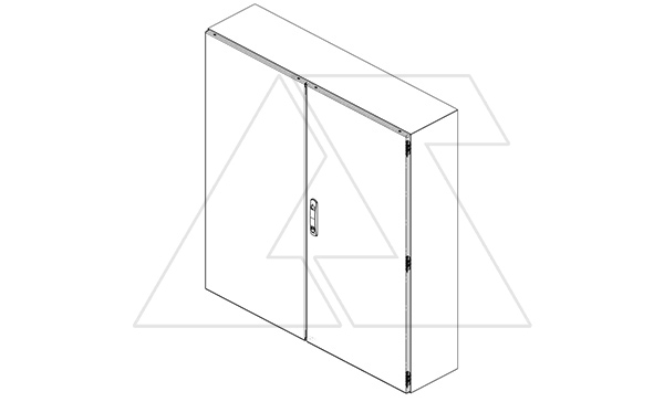 Щит DM моноблочный 1400x1000x300мм (ВхШхГ) навесной с монт. панелью, 2 глухие двери, ригельный замок, 6 петель, RAL7035, IP54