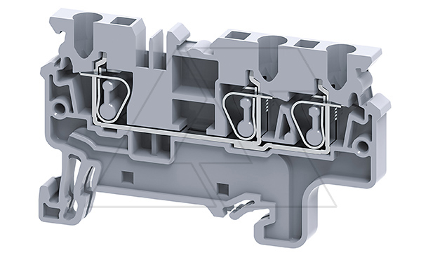Клемма проходная CX2.5/3 /5x62,5mm, пружинная, 3 присоед., 2,5(max 4)mm2, 24A, 1000V, серая