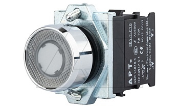 Кнопка плоская PB1S, белая, без фиксации, с подсветкой без LED, 1NO, 6A 230VAC/24VDC, 22mm, IP65