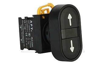 Кнопка двойная PB3E, черный/черный, стрелка вверх/вниз, 1NO+1NC, 6A 230VAC/24VDC, без подсветки, 22mm, IP65