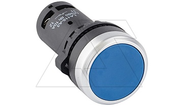 Кнопка плоская моноблочная, без фиксации, синяя, 1NO+1NC, IP64