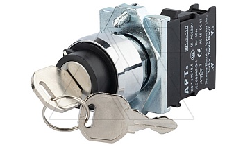 Переключатель PB1S, с ключом, 0-I, фиксация, ключ выним. в 0 и I, 1NO, 6A 230VAC/24VDC, 22mm, IP65