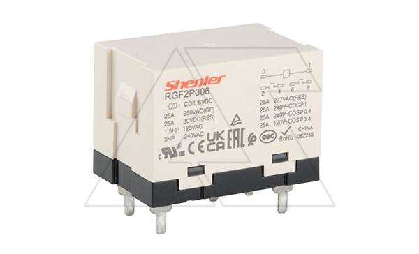 Реле RGF2P006, 2NO, 25A(277VAC/30VDC), 6VDC, для печатных плат