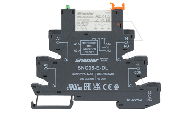 Реле интерфейсное RNC1CO060A с колодкой SNC05-E-DL, винтовой зажим, 1CO, 6A(250VAC), 230VAC/DC, AgSnO2/Au, LED, W=6.2mm